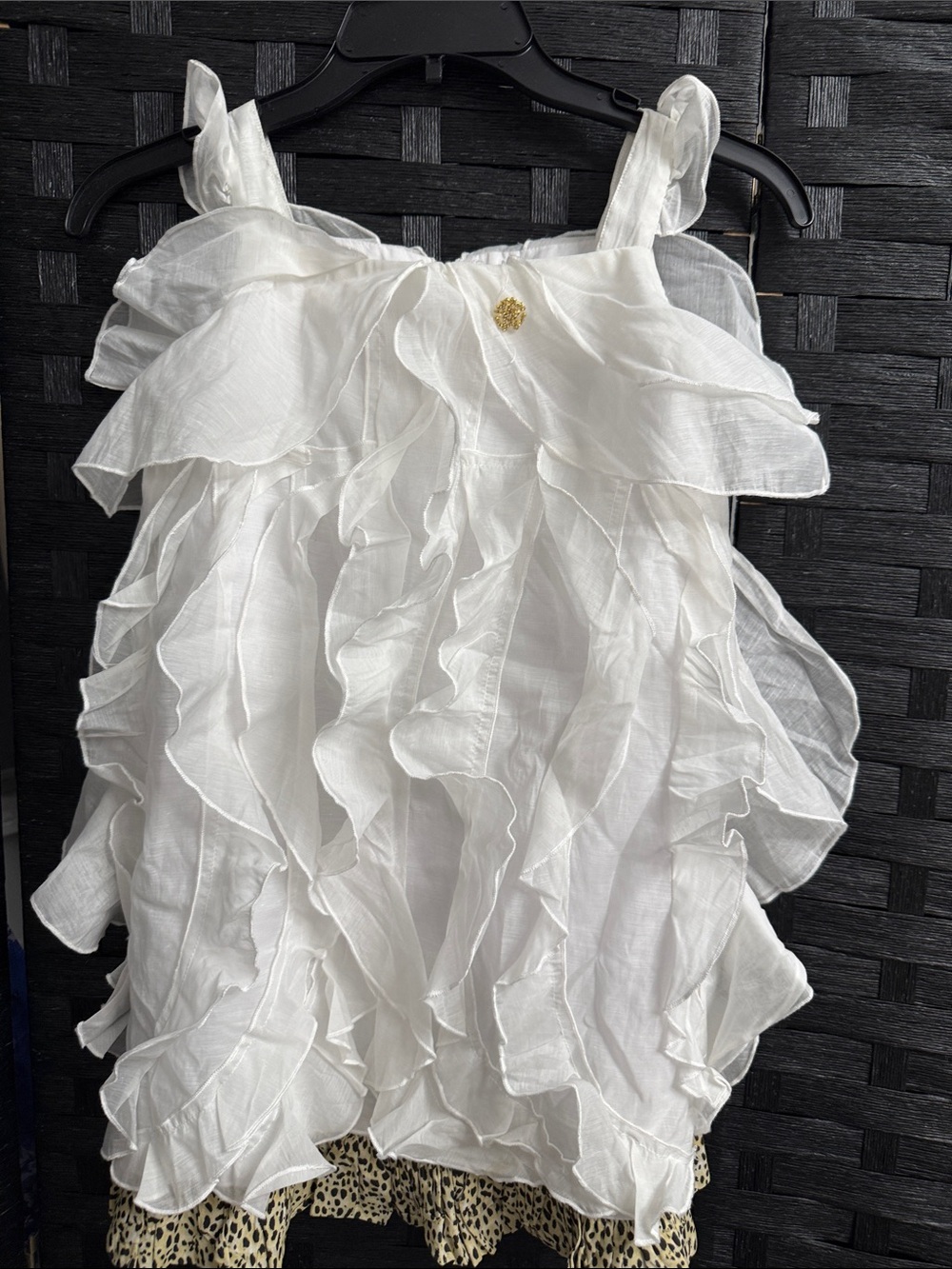 Roberto Cavalli Junior Girls White Ruffle Dress with Leopard Trim